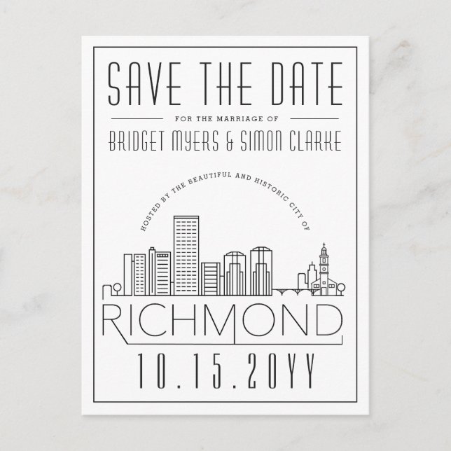 Richmond Wedding | Stylised Skyline Save the Date  Postcard (Front)
