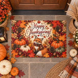 Richness of Fall Fox Thanksgiving Illustration Doormat