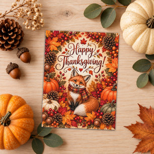 Richness of Fall Fox Thanksgiving Illustration Postcard