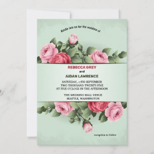 Richness of Spring Colourful floral pink Green Wed Invitation