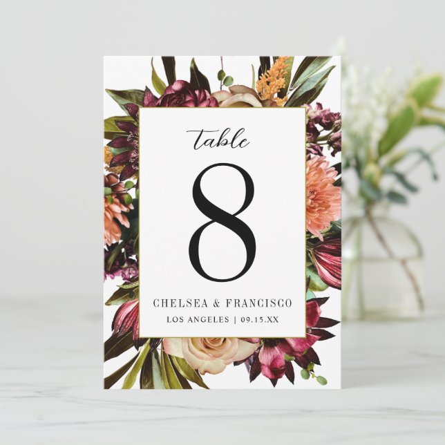 Richness of Spring Colourful Floral Table Number (Standing Front)