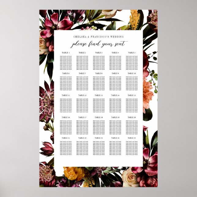 Richness of Spring Floral Wedding Seating Chart (Front)