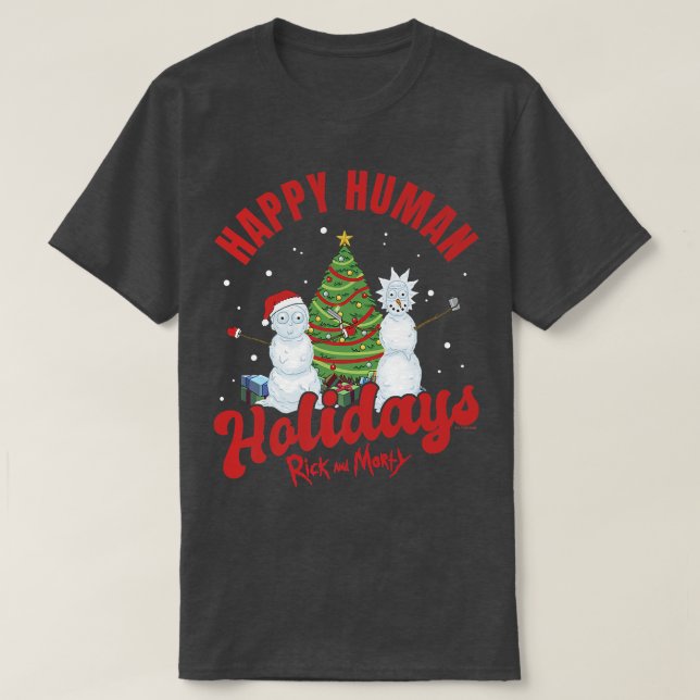 Rick and Morty Christmas Happy Human Holidays Cele T-Shirt (Design Front)