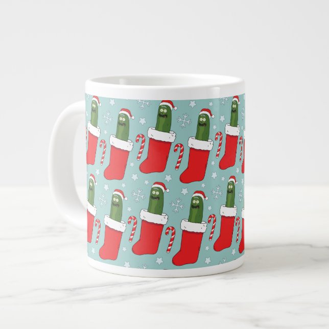 Rick and Morty | Christmas Pickle Rick Pattern Large Coffee Mug (Front Left)