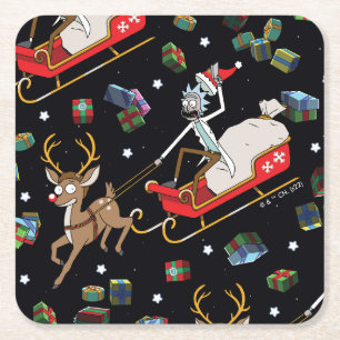 Rick and Morty Christmas Reindeer Sleigh Pattern Square Paper Coaster