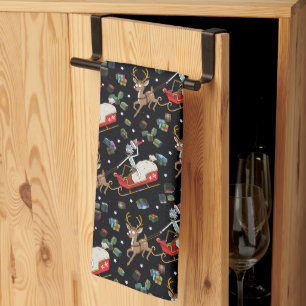 Rick and Morty Christmas Reindeer Sleigh Pattern Tea Towel