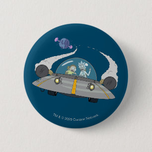 RICK AND MORTY™   Flying Off In Space Ship 6 Cm Round Badge