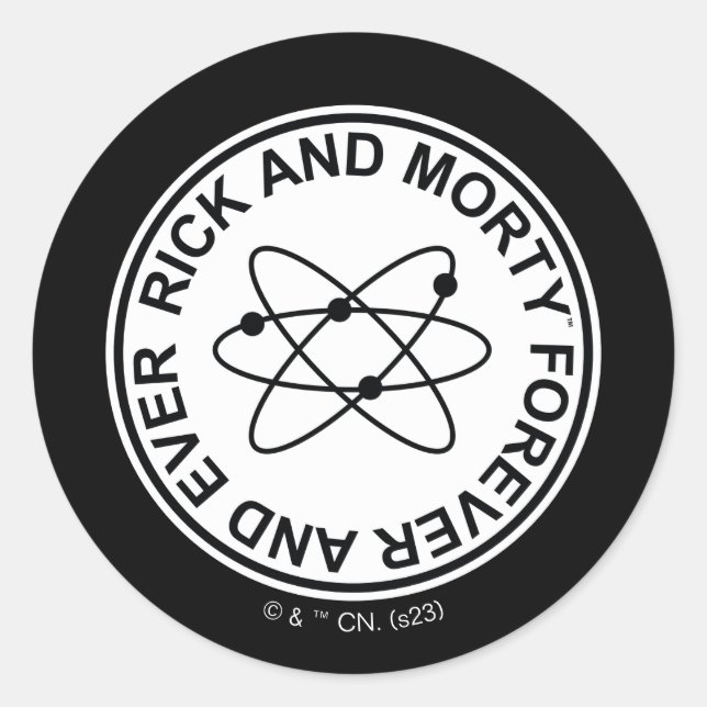 Rick and Morty Forever and Ever Atomic Badge Classic Round Sticker (Front)