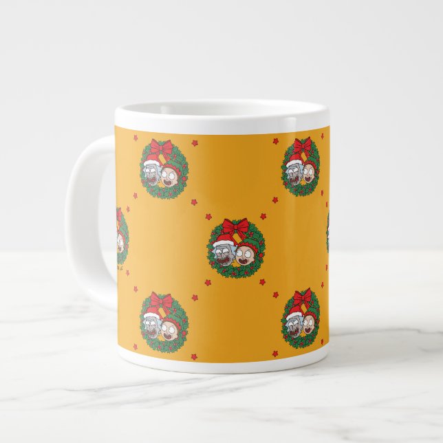 Rick and Morty | Holiday Wreath Pattern Large Coffee Mug (Front Left)