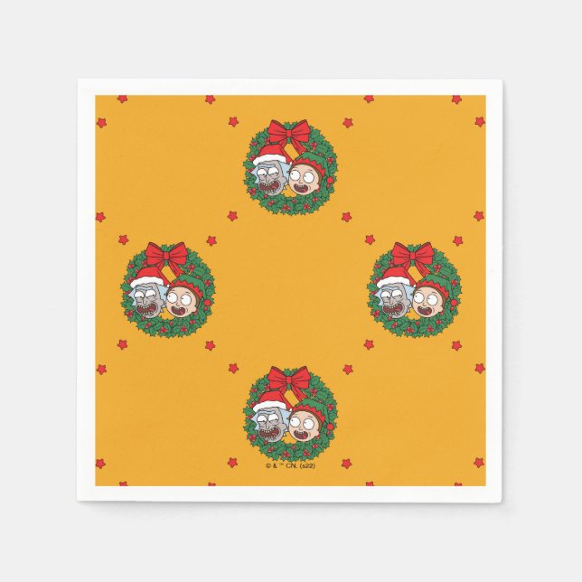Rick and Morty | Holiday Wreath Pattern Napkin (Front)