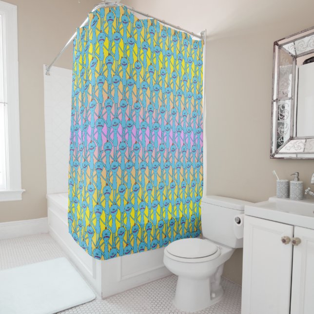 RICK AND MORTY™ | Rainbow Mr. Meeseeks Pattern Shower Curtain (In Situ)