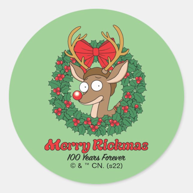 Rick and Morty | Reindeer Morty Merry Rickmas Classic Round Sticker (Front)