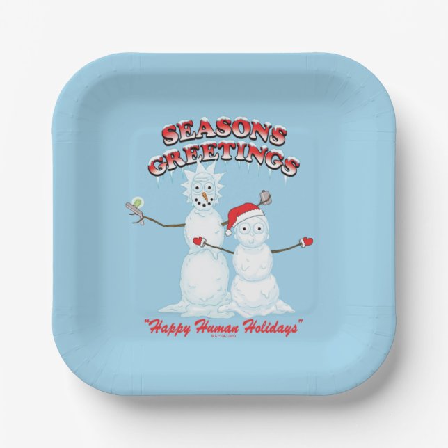 Rick and Morty | Snowmen Season's Greetings Paper Plate (Front)