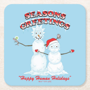 Rick and Morty Snowmen Season's Greetings Square Paper Coaster