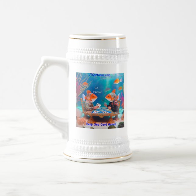 Rick London Fish Playing "Go Fish" Card Game Comic Beer Stein (Left)