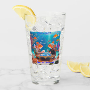 Rick London Fish Playing "Go Fish" Card Game Comic Glass