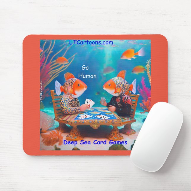 Rick London Fish Playing "Go Fish" Card Game Comic Mouse Pad (With Mouse)