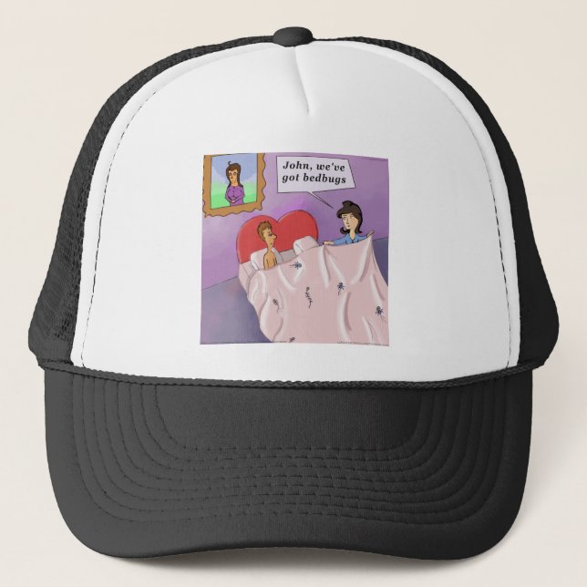 Rick London Funny Bedbugs Cartoon Trucker Hat (Front)