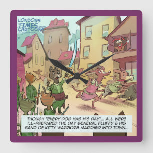 Rick London Funny Dog Vs Cat Square Wall Clock