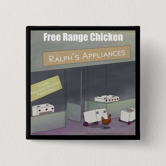 Rick London Funny Free-Range Chicken 15 Cm Square Badge (Front)