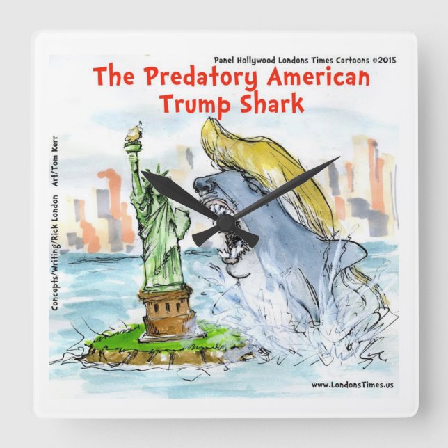 Rick London Funny Trump Shark Square Wall Clock (Front)