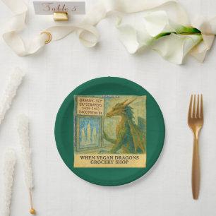 Rick London's Vegan Dragon Grocery Shopping Funny Paper Plate
