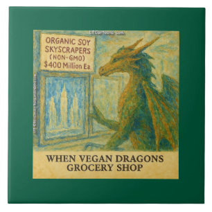 Rick London's Vegan Dragon Grocery Shopping Funny Tile