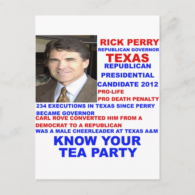 Rick Perry, Tea Party Governor of Texas Postcard (Front)