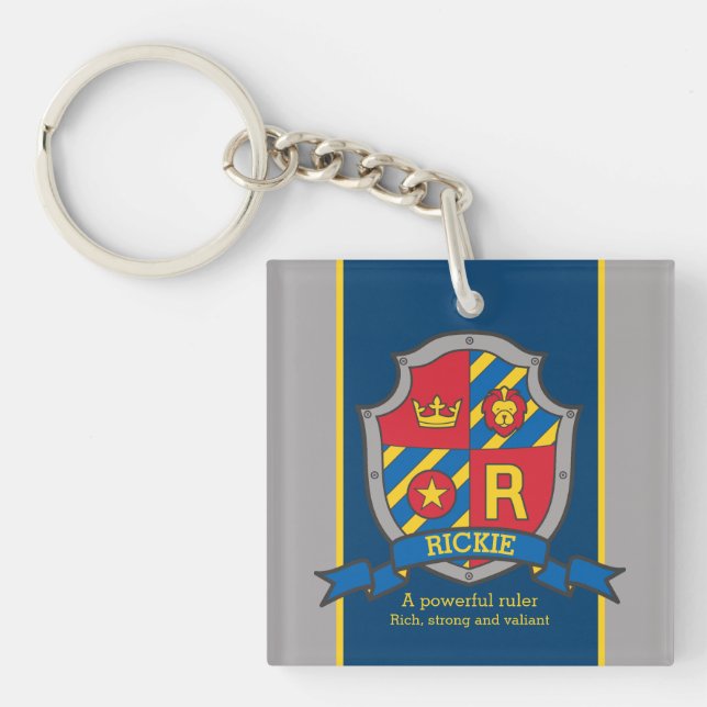 Rickie name meaning boys crest bear custom key ring (Front)