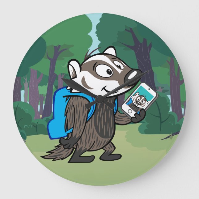 Ricky Racoon | Boomer Badger Selfie Large Clock (Front)