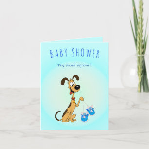 Rico the Dog holding Cute Blue Baby Shoes Invitation