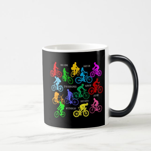 Ride a bike funny colourful elegant magic mug (Right)