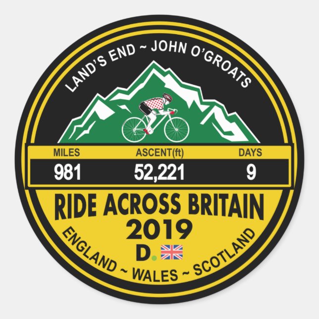 RIDE ACROSS BRITAIN 2019 CLASSIC ROUND STICKERS (Front)
