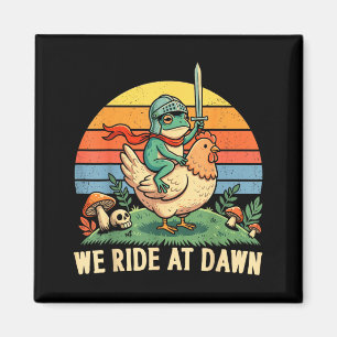 Ride at Dawn Funny Frog Riding Chicken Western Magnet
