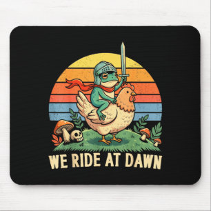 Ride at Dawn Funny Frog Riding Chicken Western Mouse Pad