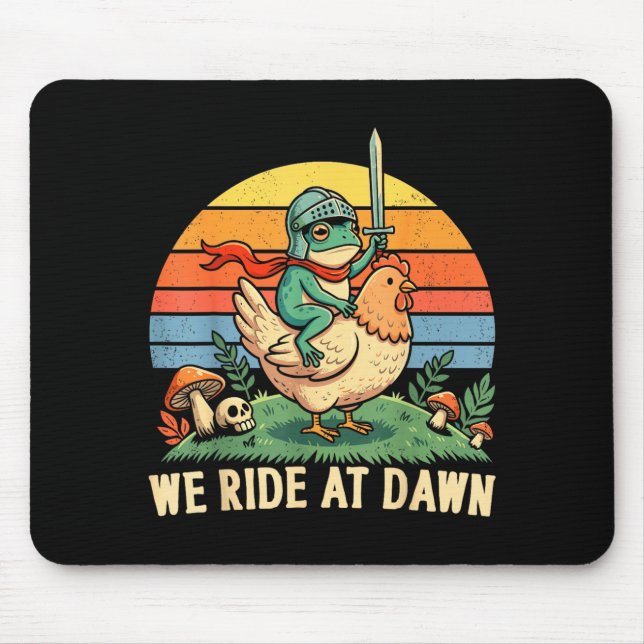Ride at Dawn Funny Frog Riding Chicken Western Mouse Pad (Front)