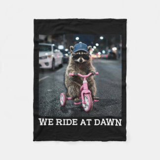 Ride At Dawn Funny Racoon Riding Tricycle Chaotic Fleece Blanket