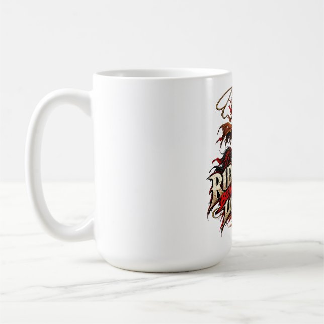 Ride Beyond Limits Skeleton Cowboy Western Design Coffee Mug (Left)