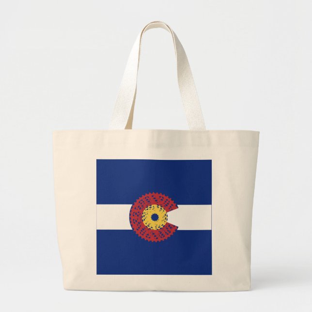 Ride Colorado (Bicycle Cassette) Large Tote Bag (Front)