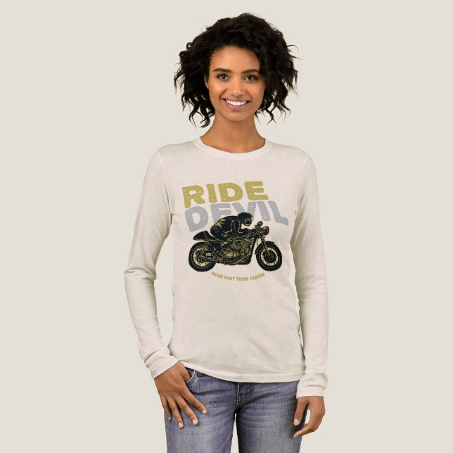 Ride Devil Motorcycle Graphic Long Sleeve T-Shirt Tri-Blend Shirt (Full Front)