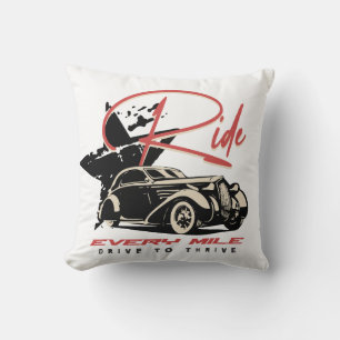 Ride Every Mile – Vintage Car Drive Quote Cushion