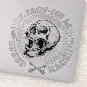 Ride Fast Die Last Skull Speed Racer Bones