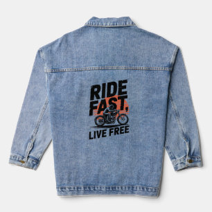 Ride Fast Live Free Bicyclist T-shirt Denim Jacket