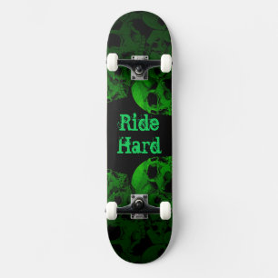 Ride Hard Green Skulls Skateboard