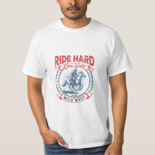 Ride Hard Live Free Wild West Cowboy Rodeo Vintage T-Shirt