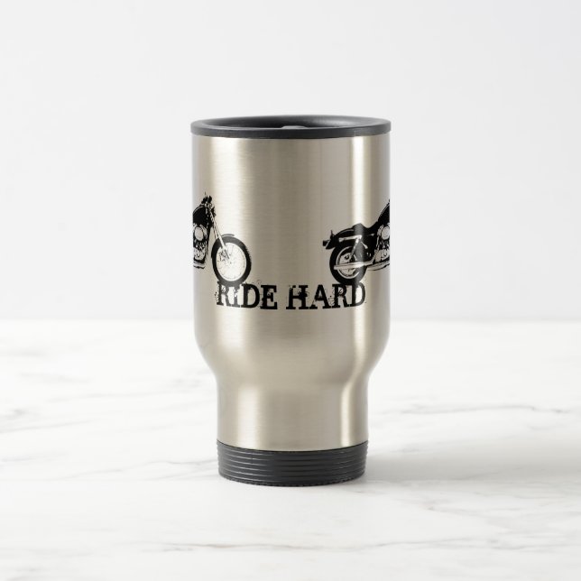 RIDE HARD motorcycle travel mug (Center)