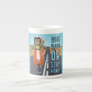 Ride Hard or Stay Home - Cats on a Moped Bone China Mug