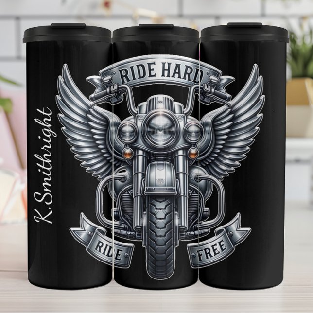 Ride Hard Ride Free Winged Motorcycle Thermal Tumbler (Creator Uploaded)