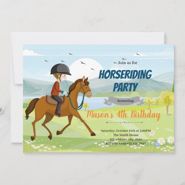 Ride horseback boy birthday invitation (Front)