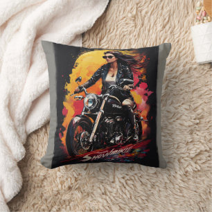 Ride in Style: Bold Biker Throw Pillow" Cushion